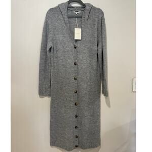 NWT Tularosa Long Sleeve Button Front Knit Longline Hooded Cardigan Gray Women S
